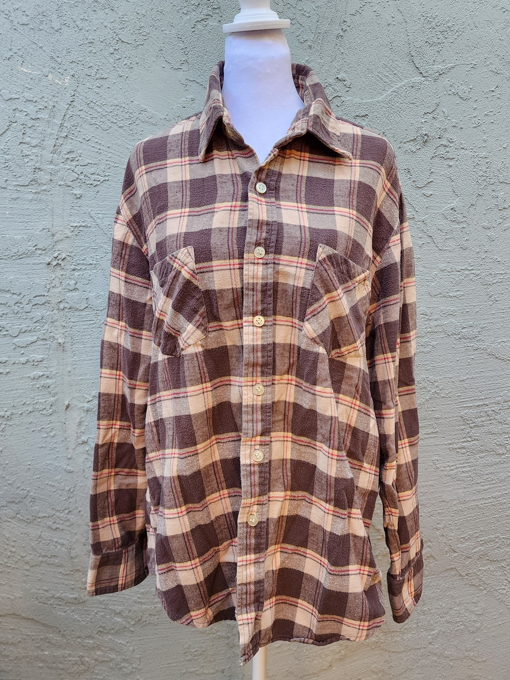 Vintage Wilshire Vintage Brown Plaid Flannel Button Down Shirt Oversized [L]
